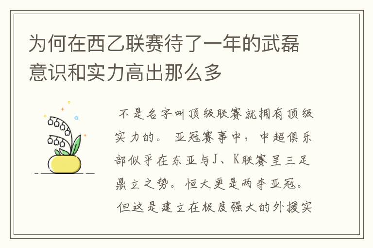 为何在西乙联赛待了一年的武磊意识和实力高出那么多