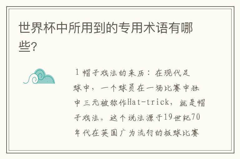 世界杯中所用到的专用术语有哪些?