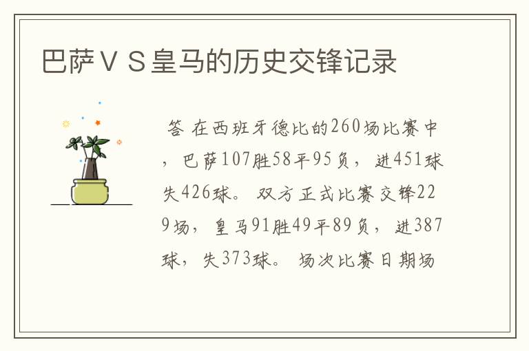 巴萨ＶＳ皇马的历史交锋记录