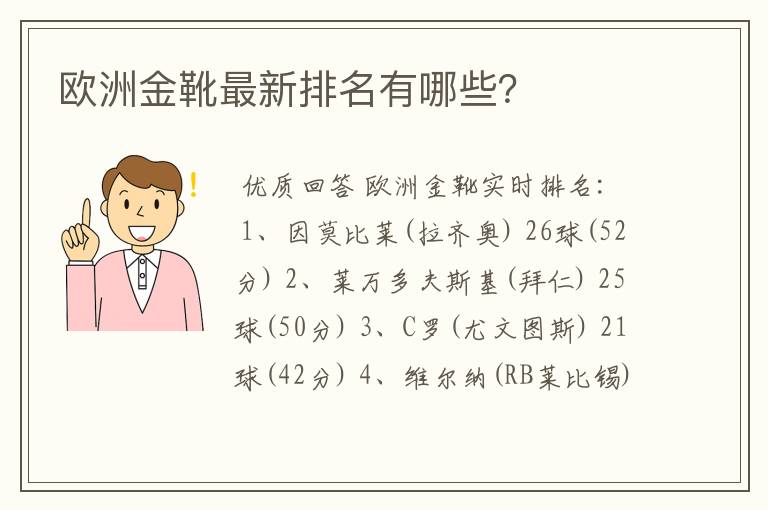 欧洲金靴最新排名有哪些？