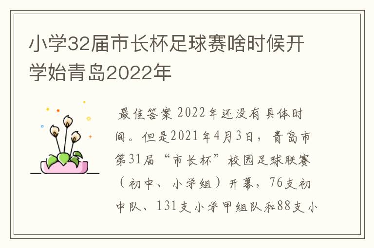 小学32届市长杯足球赛啥时候开学始青岛2022年