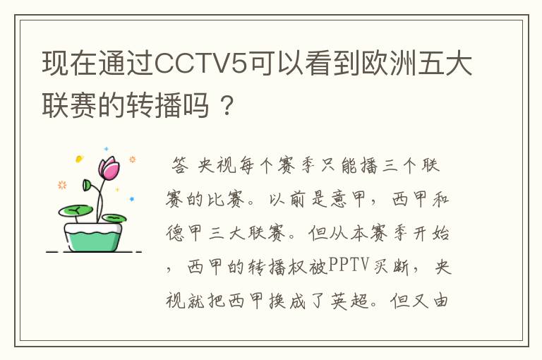 现在通过CCTV5可以看到欧洲五大联赛的转播吗 ?