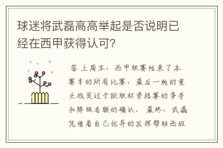 球迷将武磊高高举起是否说明已经在西甲获得认可？