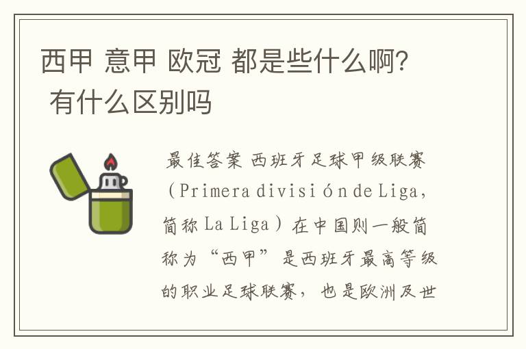 西甲 意甲 欧冠 都是些什么啊？ 有什么区别吗