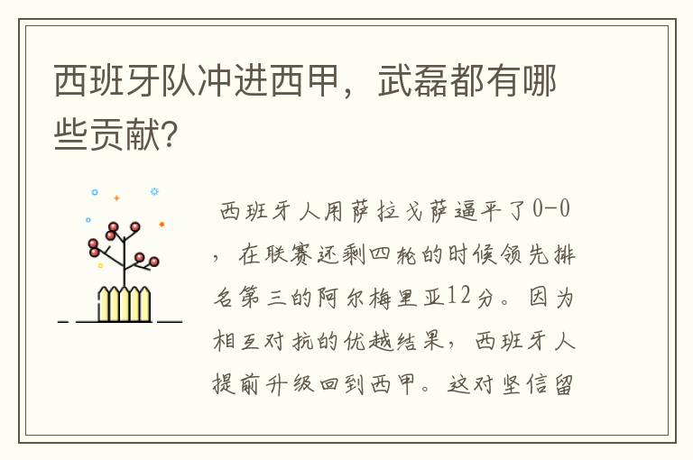 西班牙队冲进西甲，武磊都有哪些贡献？