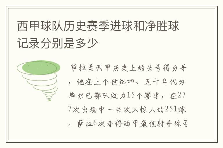 西甲球队历史赛季进球和净胜球记录分别是多少