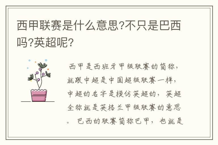 西甲联赛是什么意思?不只是巴西吗?英超呢?