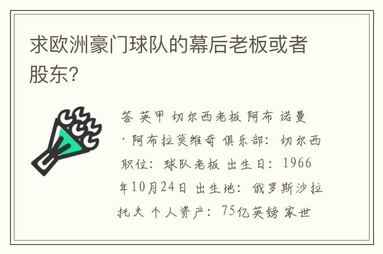 求欧洲豪门球队的幕后老板或者股东？