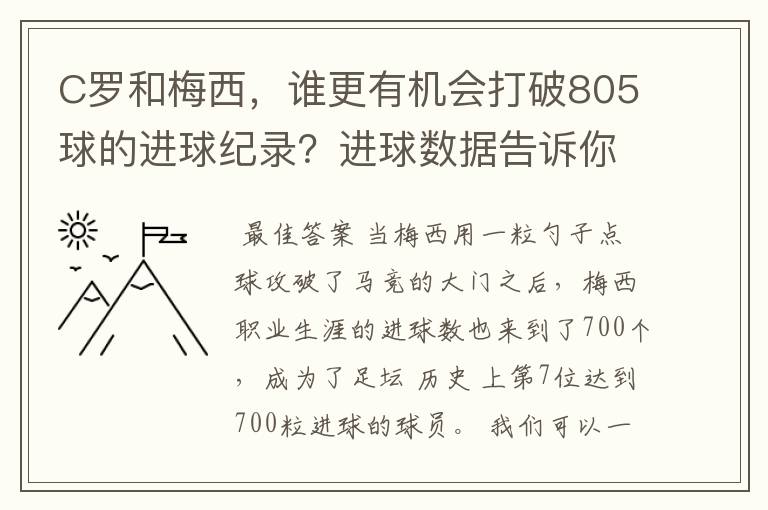 C罗和梅西，谁更有机会打破805球的进球纪录？进球数据告诉你答案