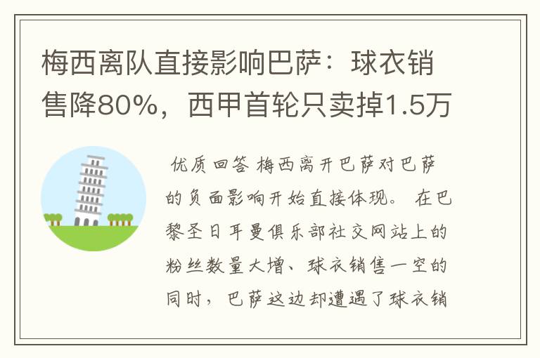 梅西离队直接影响巴萨：球衣销售降80%，西甲首轮只卖掉1.5万球票