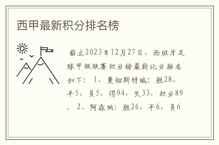 西甲最新积分排名榜