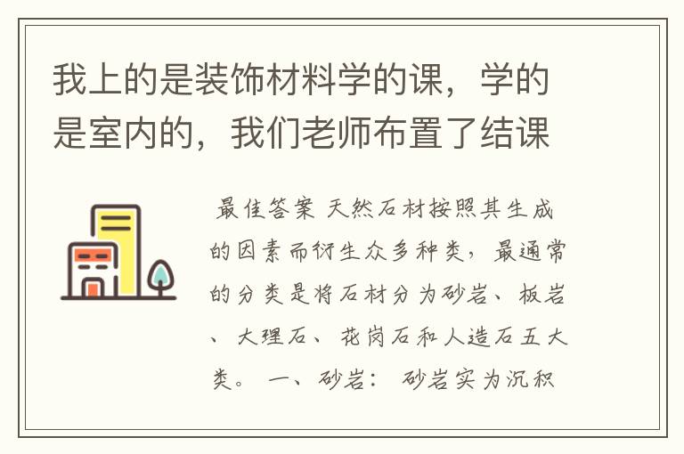 我上的是装饰材料学的课，学的是室内的，我们老师布置了结课作业。有点问题请教大家