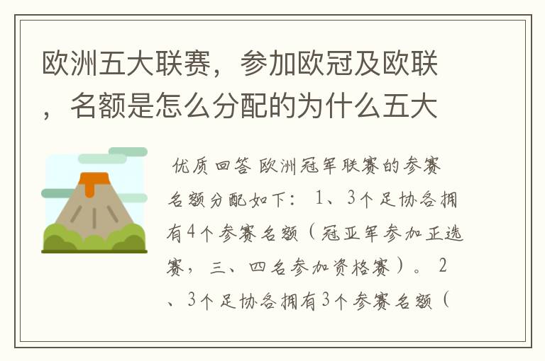 欧洲五大联赛，参加欧冠及欧联，名额是怎么分配的为什么五大联赛只有法甲