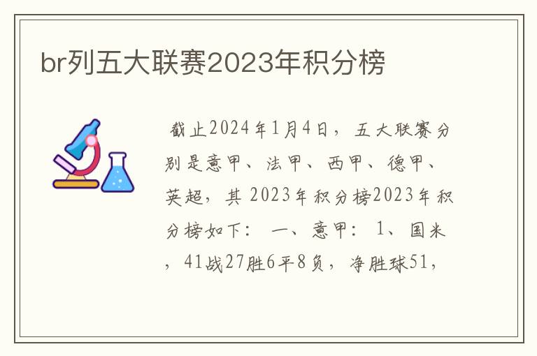 br列五大联赛2023年积分榜