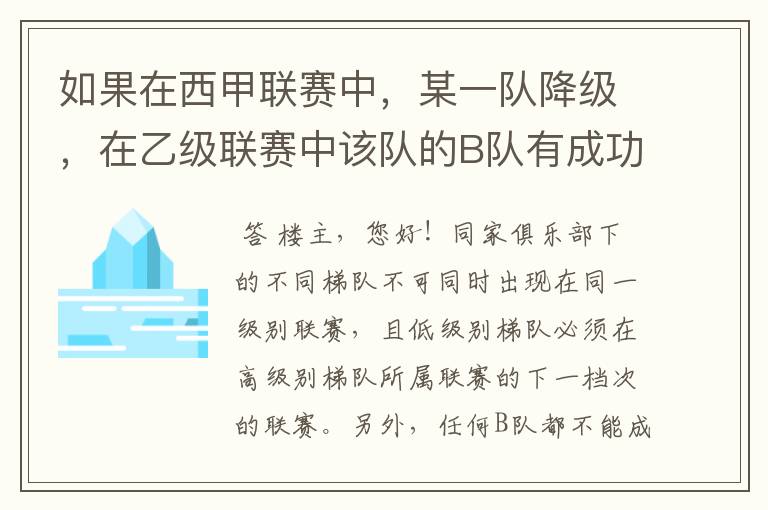 如果在西甲联赛中，某一队降级，在乙级联赛中该队的B队有成功升级，那么第二年的联赛将会怎么样呢？