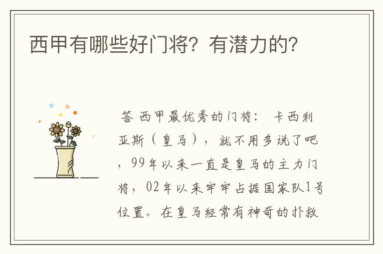 西甲有哪些好门将？有潜力的？