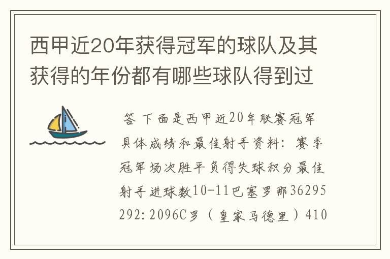 西甲近20年获得冠军的球队及其获得的年份都有哪些球队得到过意大利