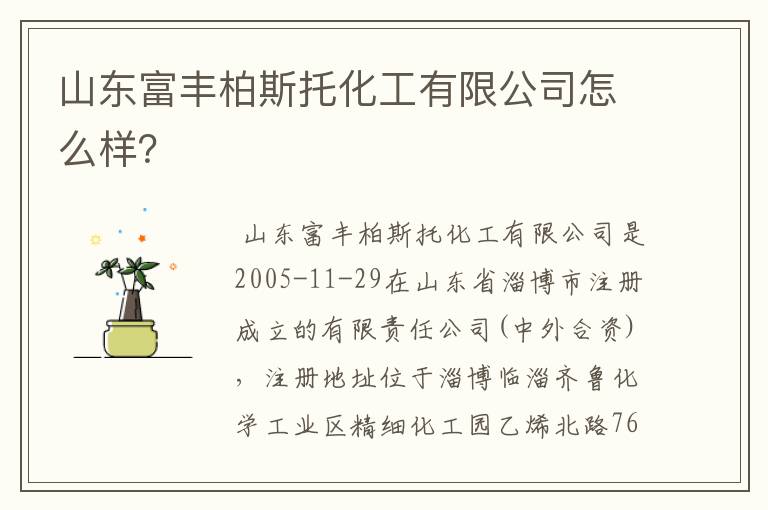 山东富丰柏斯托化工有限公司怎么样？