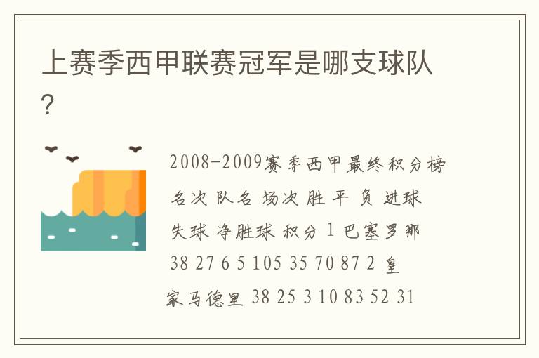 上赛季西甲联赛冠军是哪支球队？