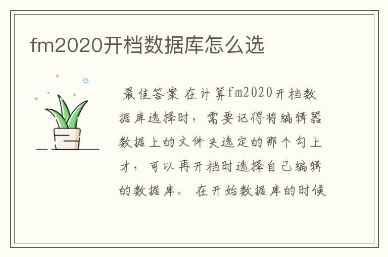 fm2020开档数据库怎么选