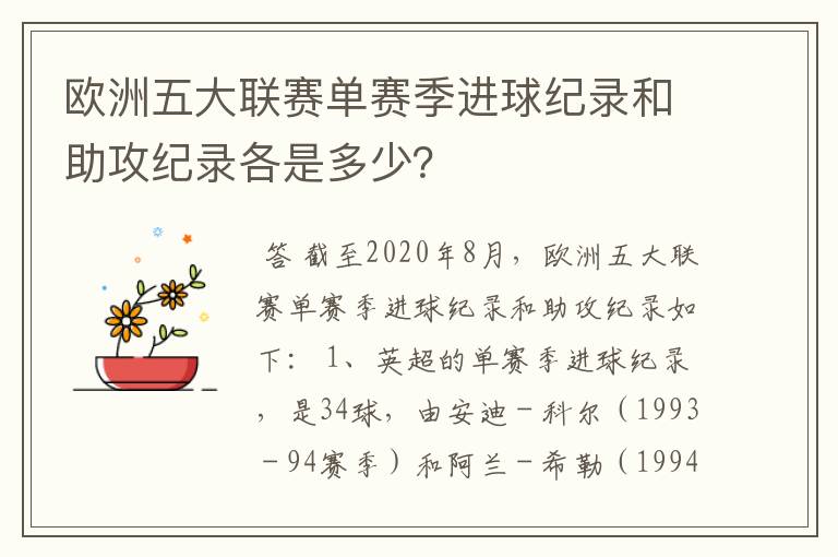 欧洲五大联赛单赛季进球纪录和助攻纪录各是多少？