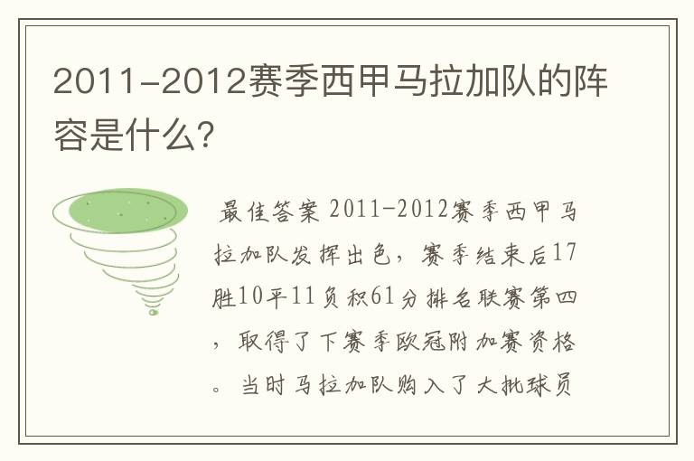 2011-2012赛季西甲马拉加队的阵容是什么？