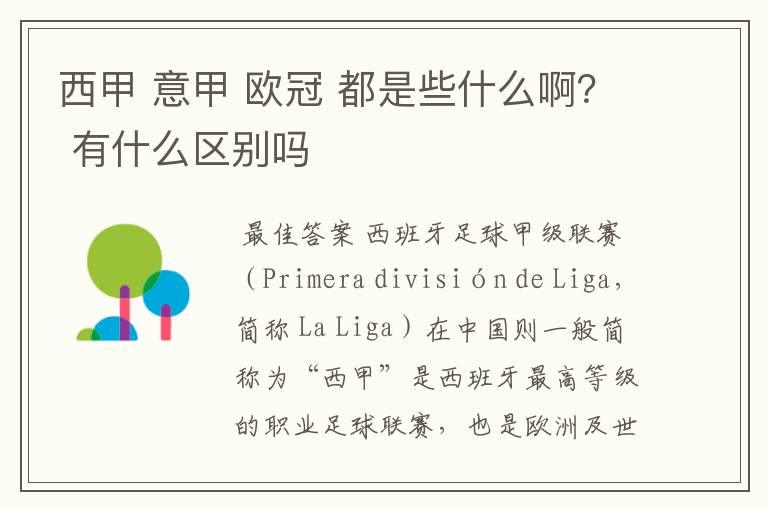 西甲 意甲 欧冠 都是些什么啊？ 有什么区别吗