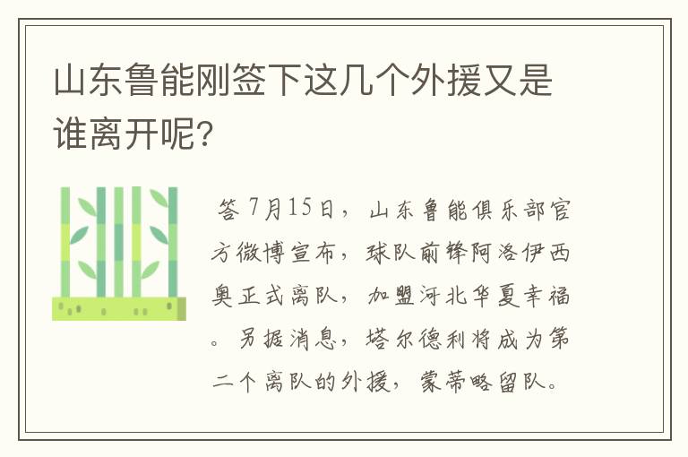 山东鲁能刚签下这几个外援又是谁离开呢?