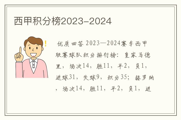 西甲积分榜2023-2024