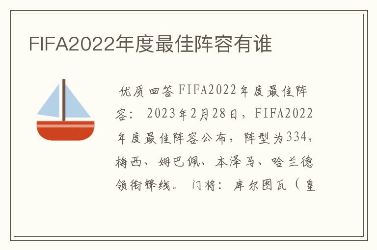 FIFA2022年度最佳阵容有谁