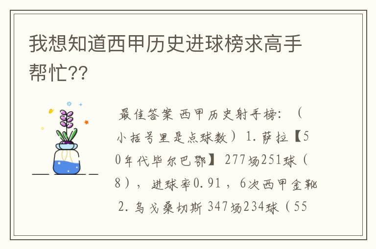 我想知道西甲历史进球榜求高手帮忙??