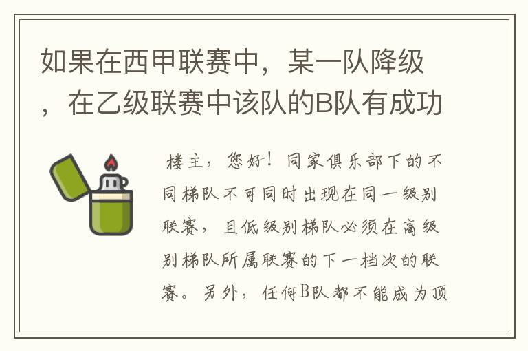 如果在西甲联赛中，某一队降级，在乙级联赛中该队的B队有成功升级，那么第二年的联赛将会怎么样呢？