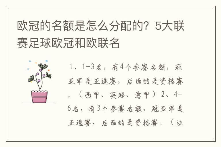 欧冠的名额是怎么分配的？5大联赛足球欧冠和欧联名