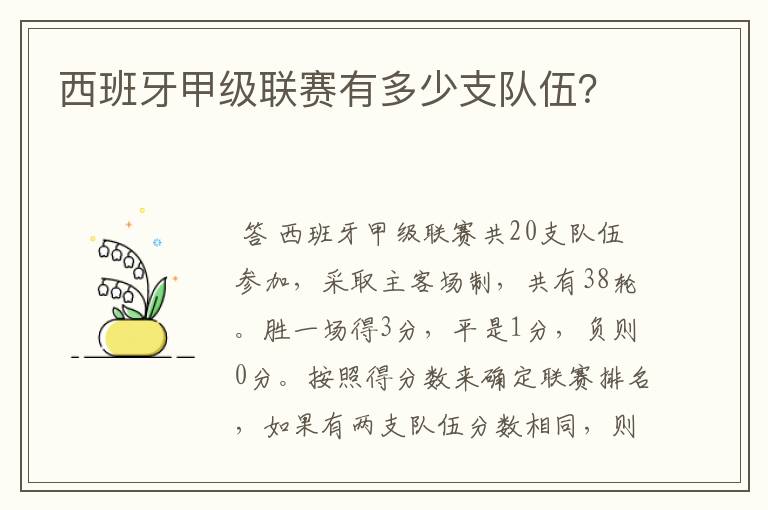 西班牙甲级联赛有多少支队伍？