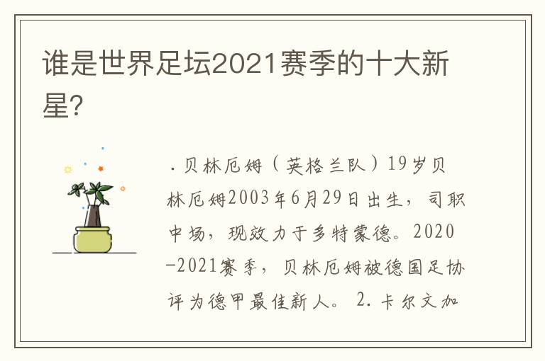 谁是世界足坛2021赛季的十大新星？