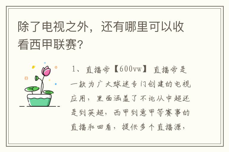 除了电视之外，还有哪里可以收看西甲联赛?