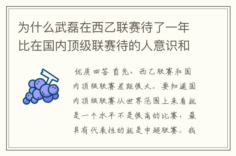 为什么武磊在西乙联赛待了一年比在国内顶级联赛待的人意识和实力高那么多？