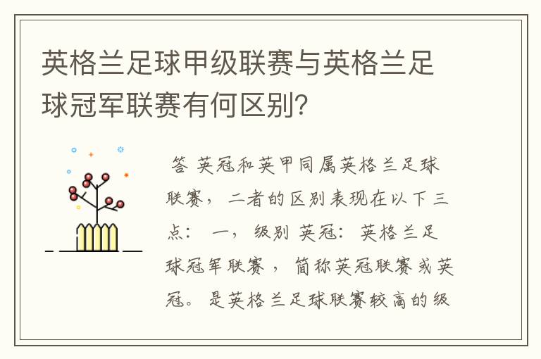 英格兰足球甲级联赛与英格兰足球冠军联赛有何区别？