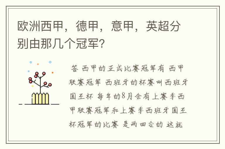 欧洲西甲，德甲，意甲，英超分别由那几个冠军？