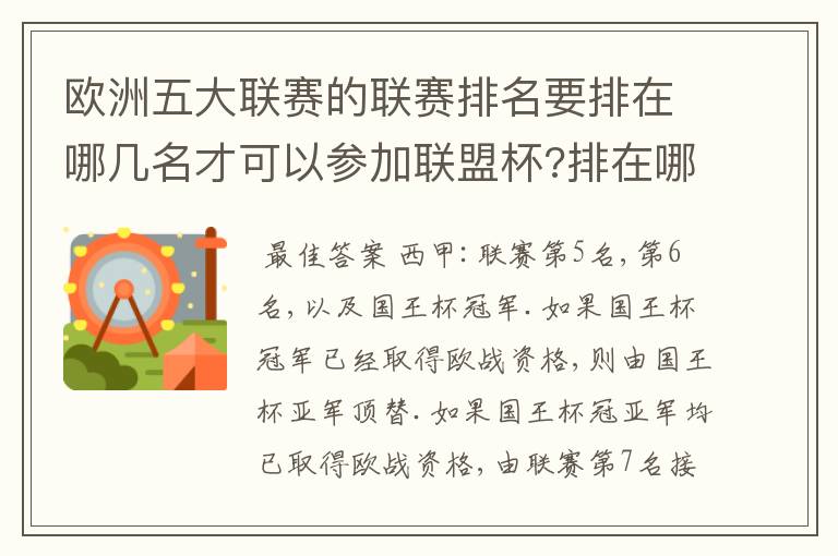 欧洲五大联赛的联赛排名要排在哪几名才可以参加联盟杯?排在哪几名可以参加托托杯?