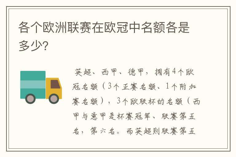 各个欧洲联赛在欧冠中名额各是多少？