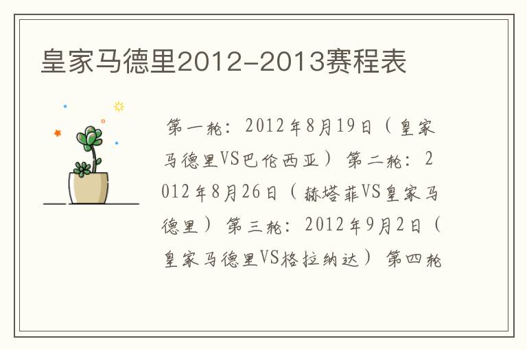 皇家马德里2012-2013赛程表