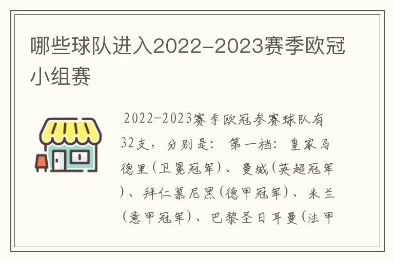 哪些球队进入2022-2023赛季欧冠小组赛