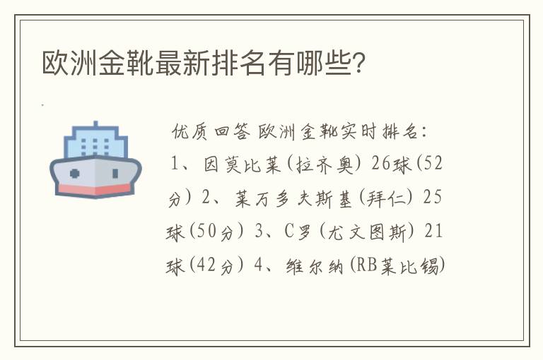 欧洲金靴最新排名有哪些？