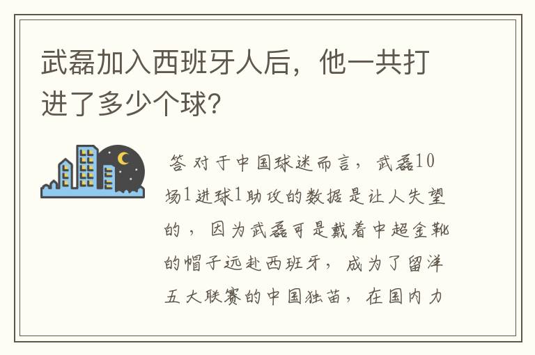 武磊加入西班牙人后，他一共打进了多少个球？