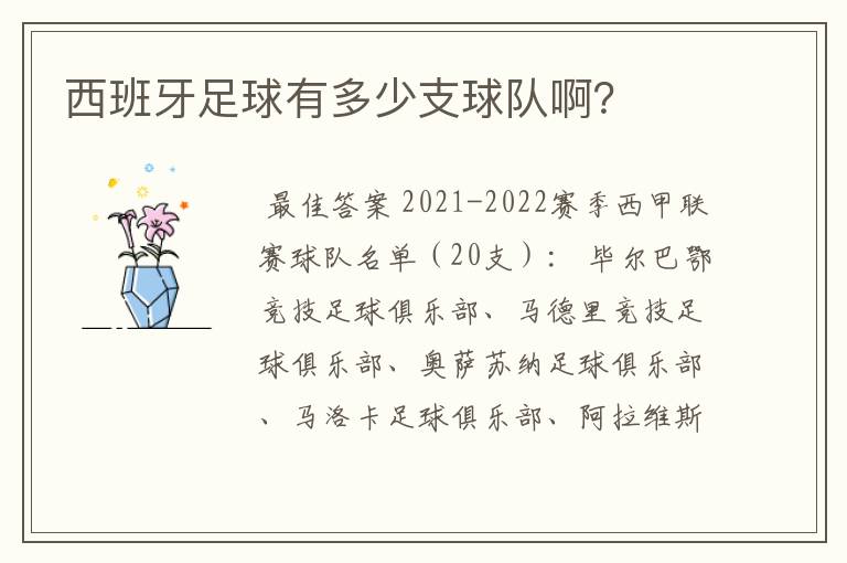 西班牙足球有多少支球队啊？