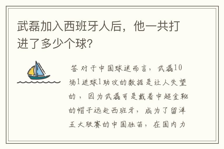 武磊加入西班牙人后，他一共打进了多少个球？