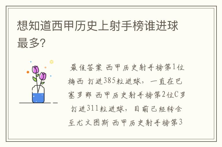 想知道西甲历史上射手榜谁进球最多？