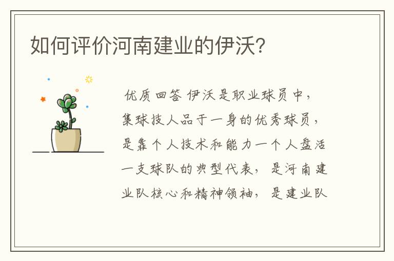 如何评价河南建业的伊沃？