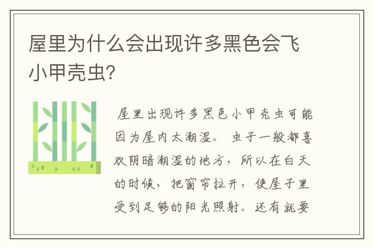 屋里为什么会出现许多黑色会飞小甲壳虫？